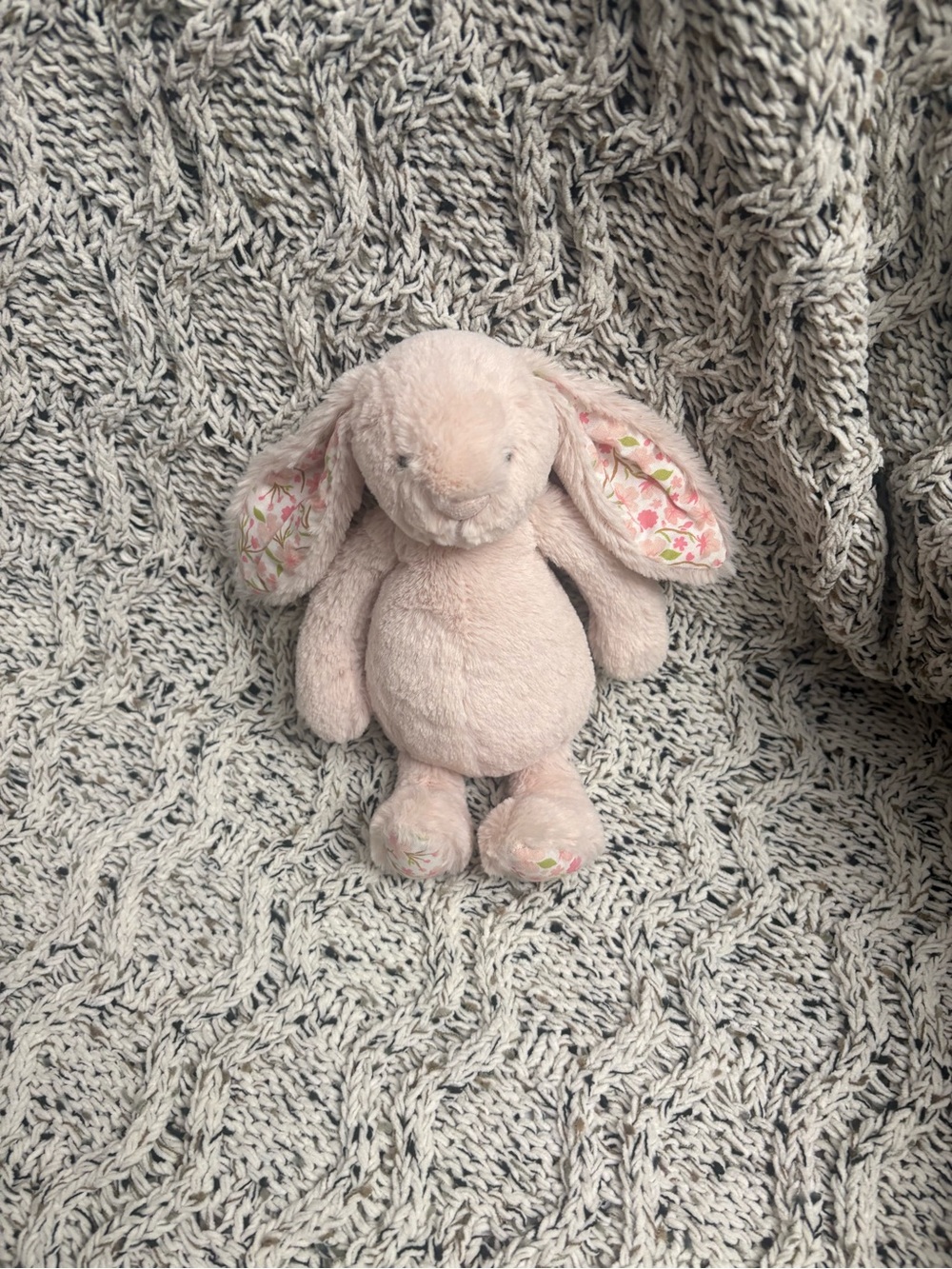 Jellycat Pale Pink Bunny with Floral Ear and Paw Details
